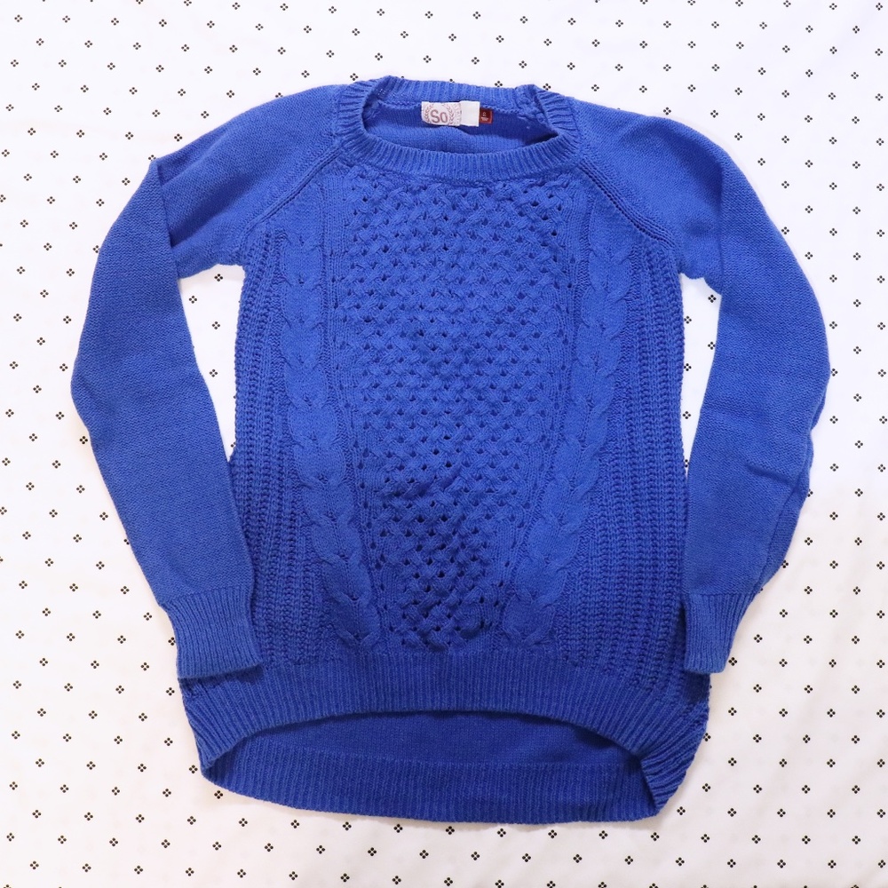 SO Royal Blue Knit High-Low Sweater Fisherman Style